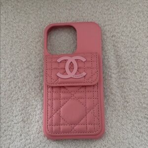 Chanel Quilted Pink Phone Case with pocket for iPhone 13 Pro
